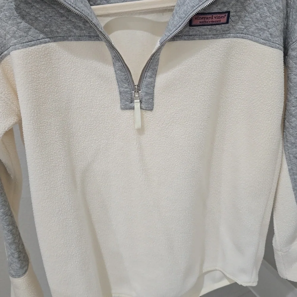 Vineyard Vines Women's Cream Grey Quilted Fleece Pullover Half Zip Womens XXS - Picture 8 of 14